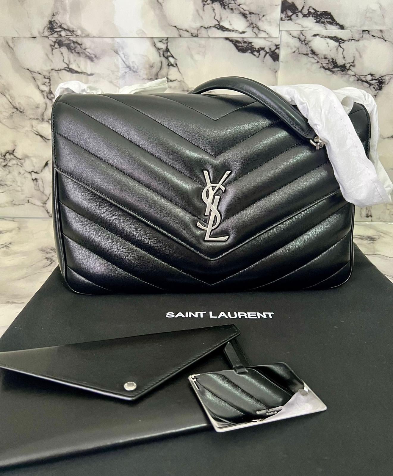 Saint Laurent Loulou large black with silver hardware