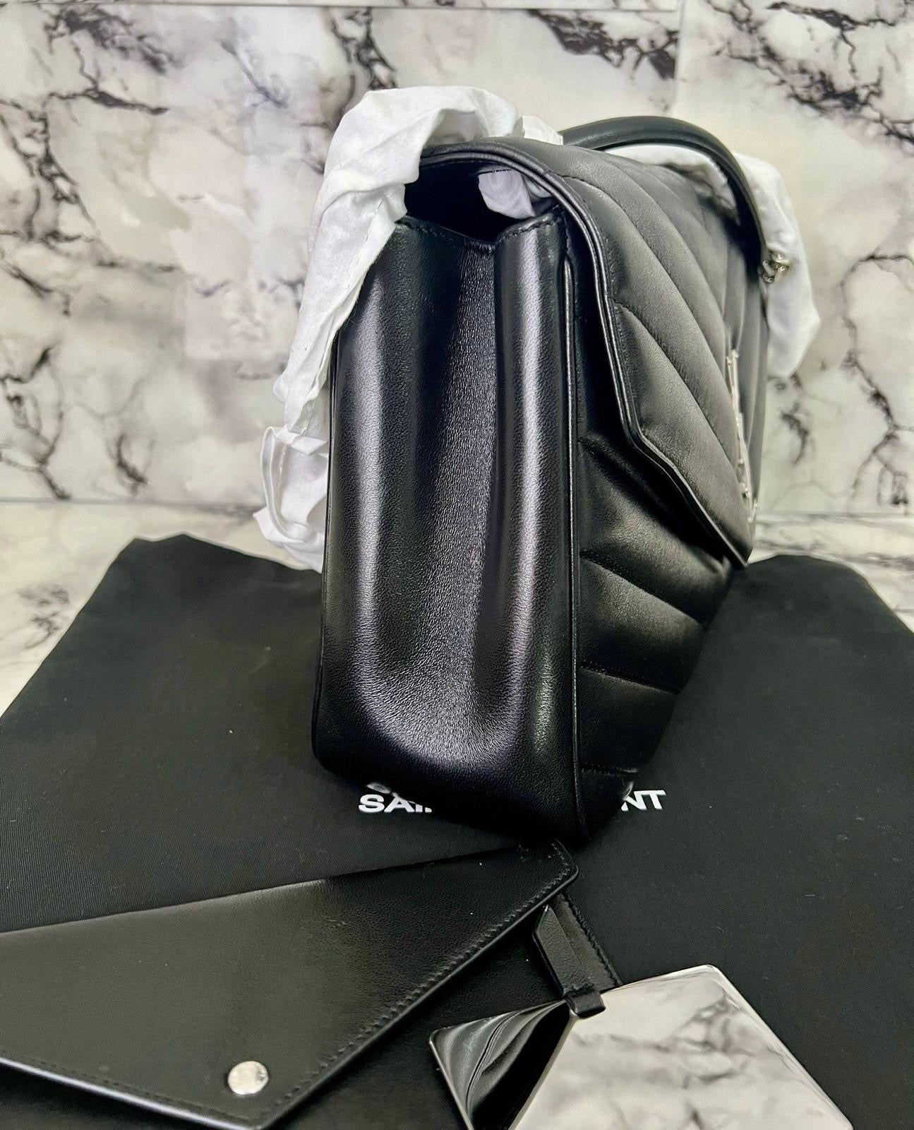 Saint Laurent Loulou large black with silver hardware