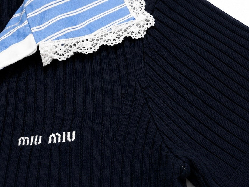 Miu Miu polo a maniche corte con finiture in pizzo