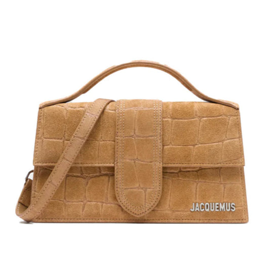 Jacquemus Le Grand Bambino - Camel Crocodile with Silver Logo
