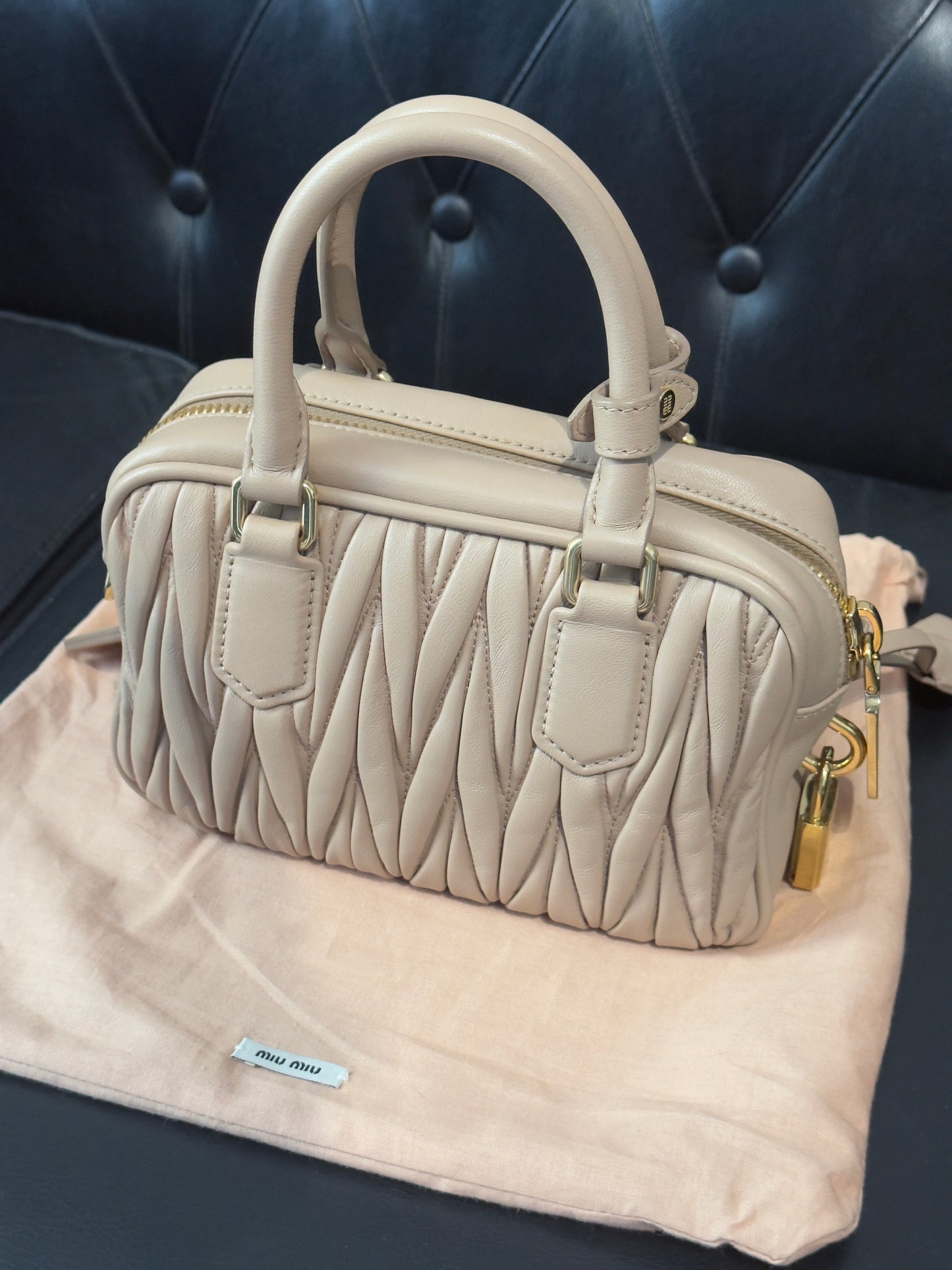Miu Miu Arcadie in Nappa Matelassé Beige