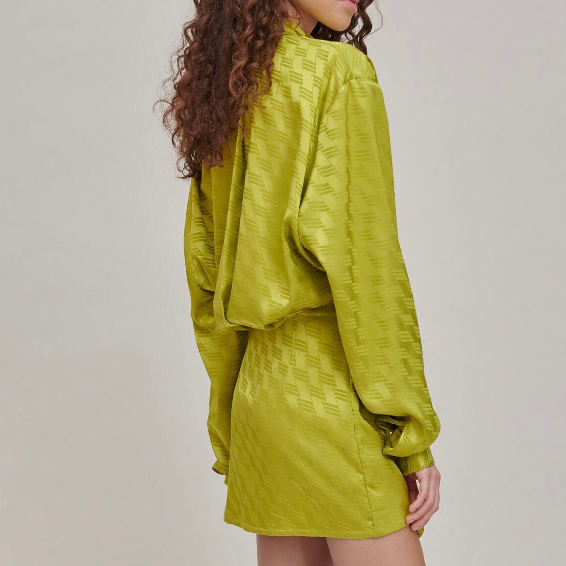 The Attico Abito Chemisier in Raso Jacquard a Zigzag - Lime