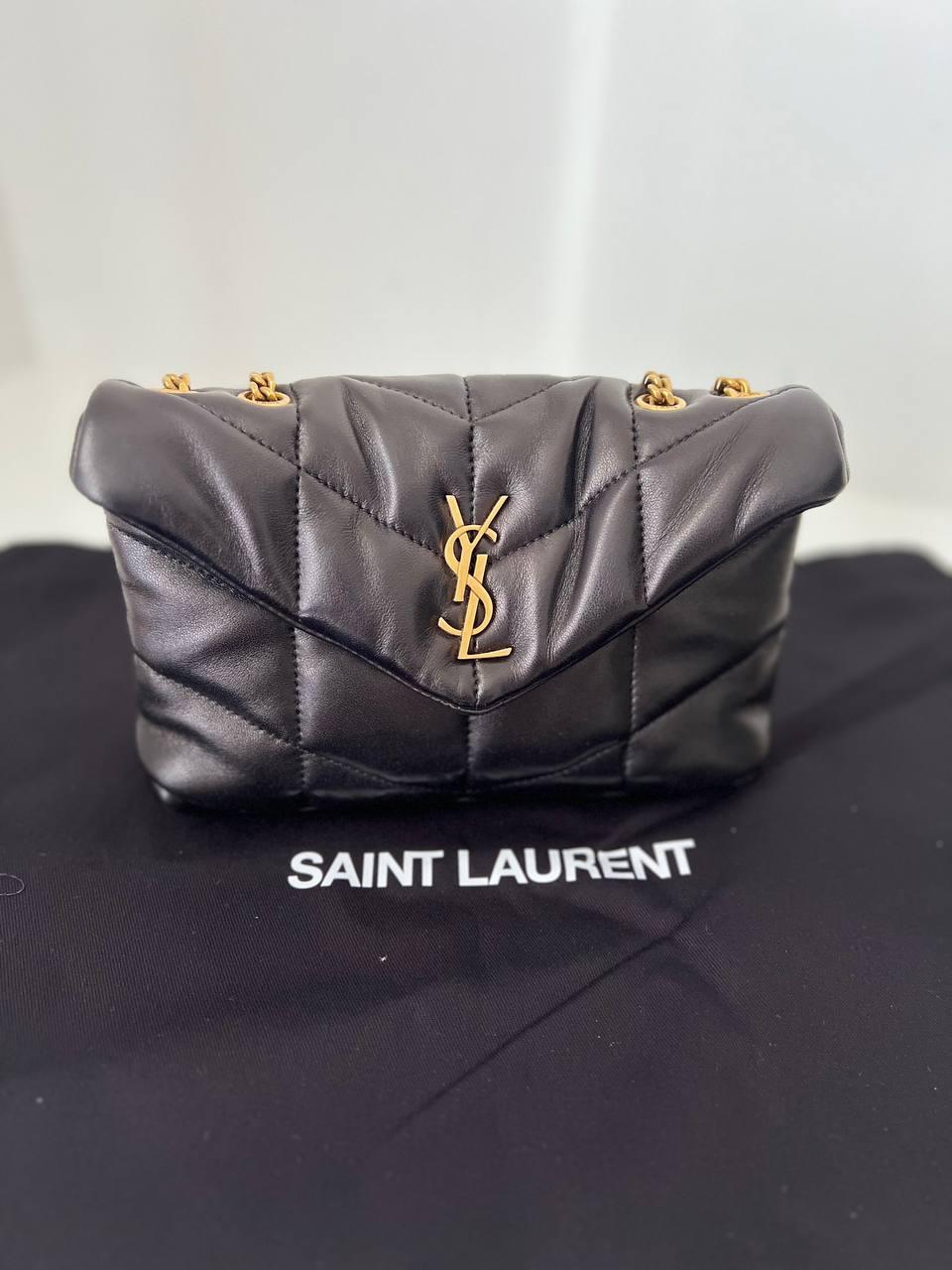 Saint Laurent Lou Lou Puffer Toy in black leather
