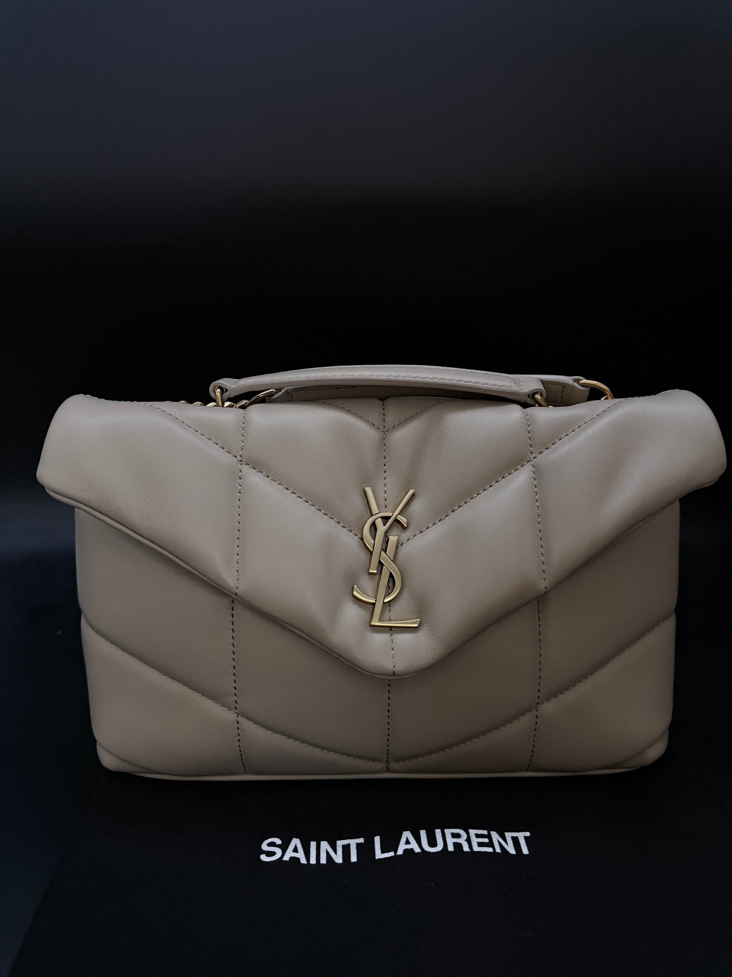 Saint Laurent Toy Puffer in pelle beige