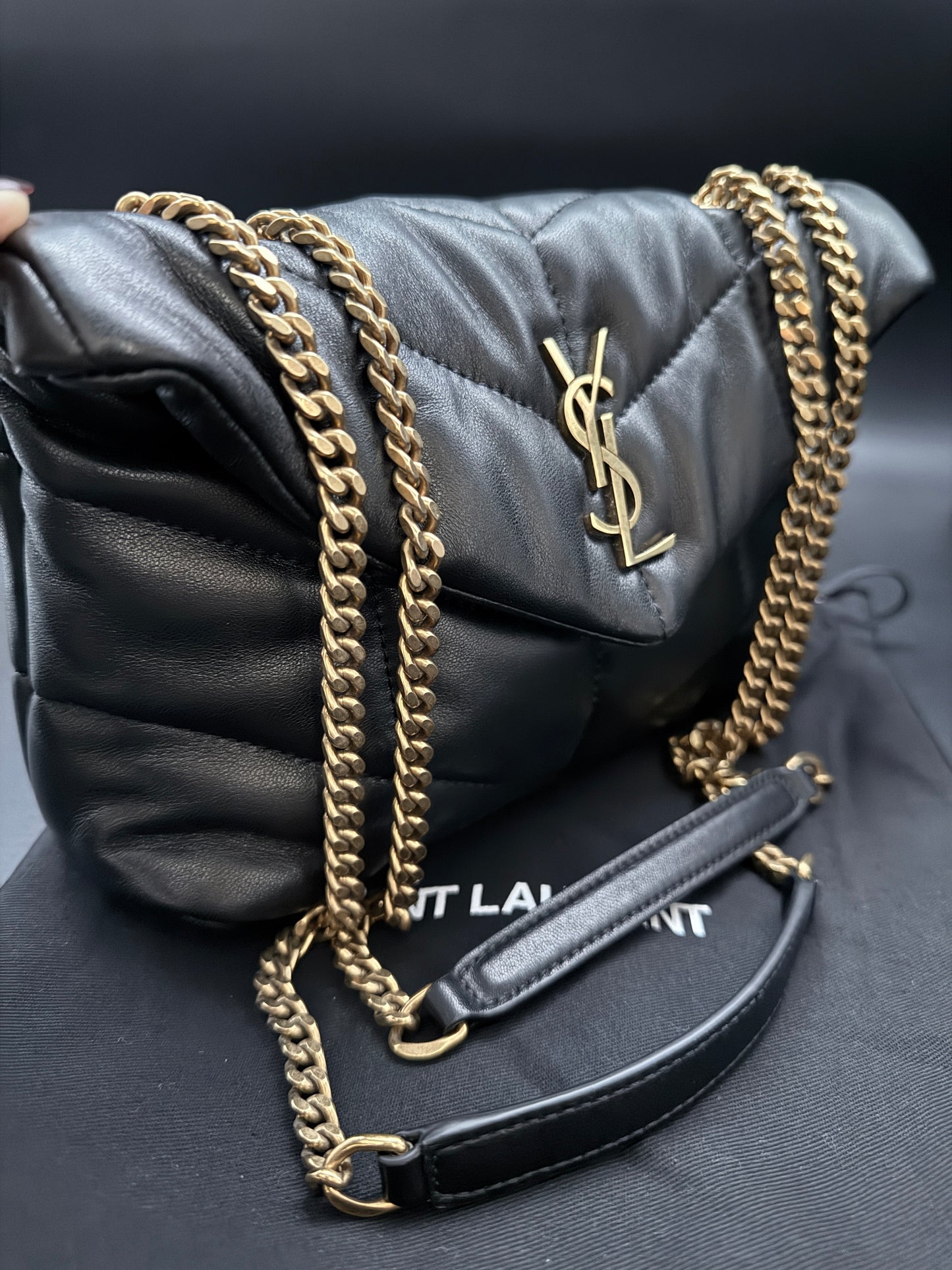 Saint Laurent Lou Lou Puffer Small in black leather