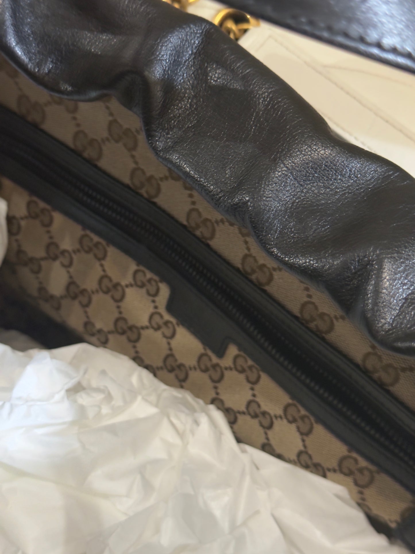 Gucci Black Leather Tote Bag with GG Logo
