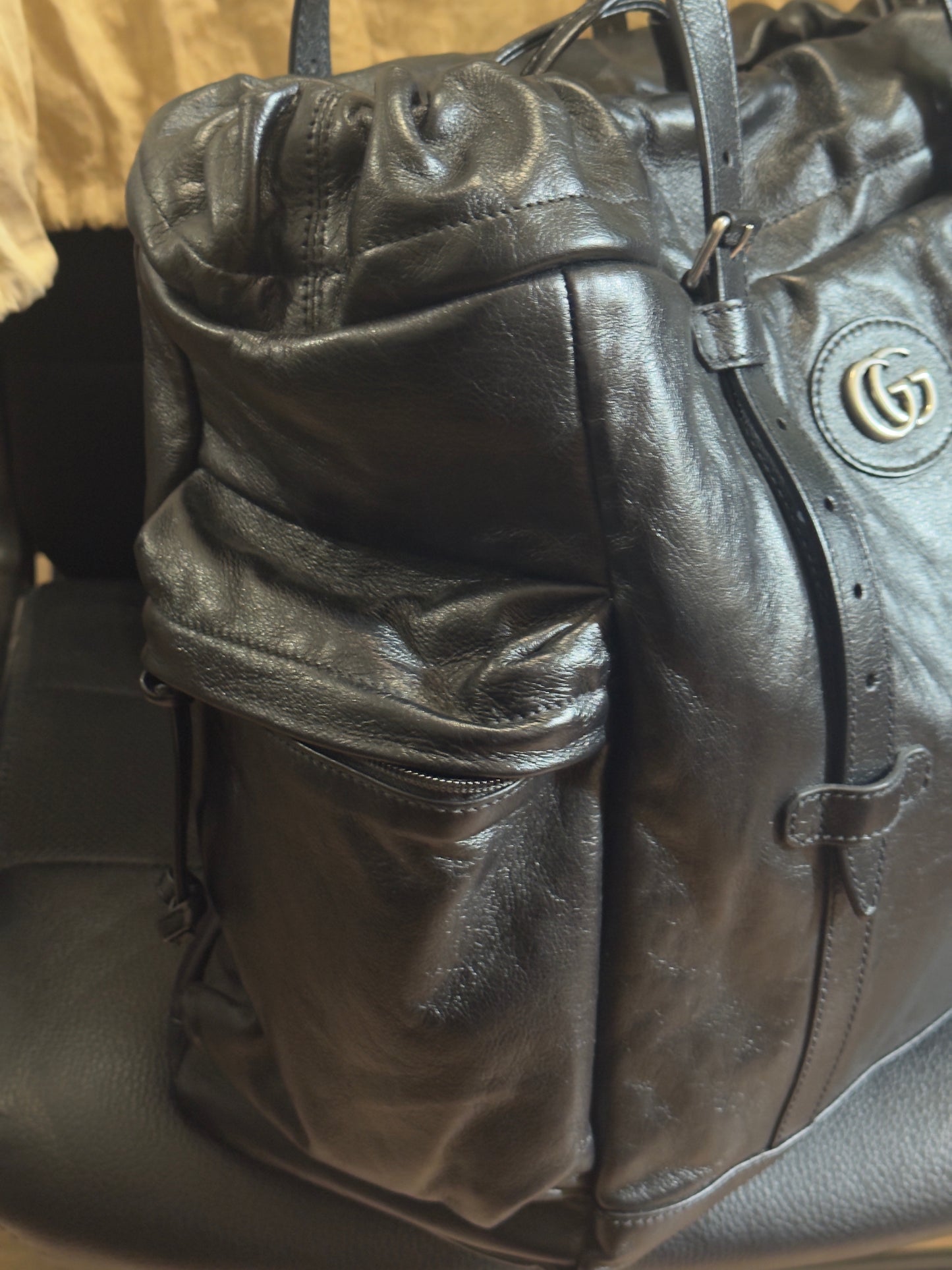 Gucci Black Leather Tote Bag with GG Logo