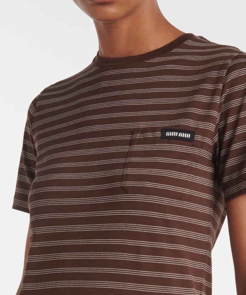 Miu Miu T-Shirt Marrone a Righe