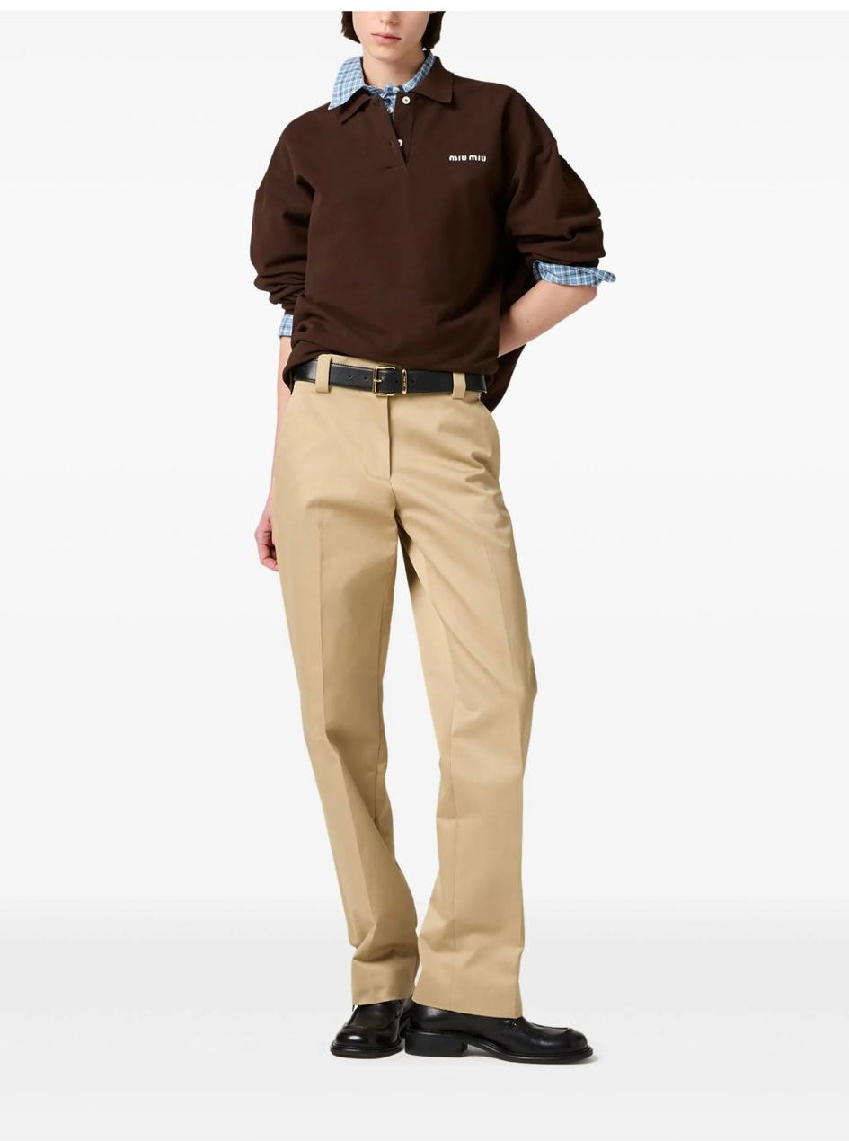 Miu Miu Polo marrone a maniche lunghe