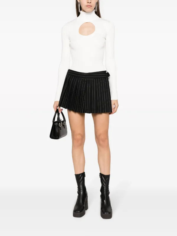 Courrèges Ribbed Jersey Sweater – White with Cut-Out and High Neck