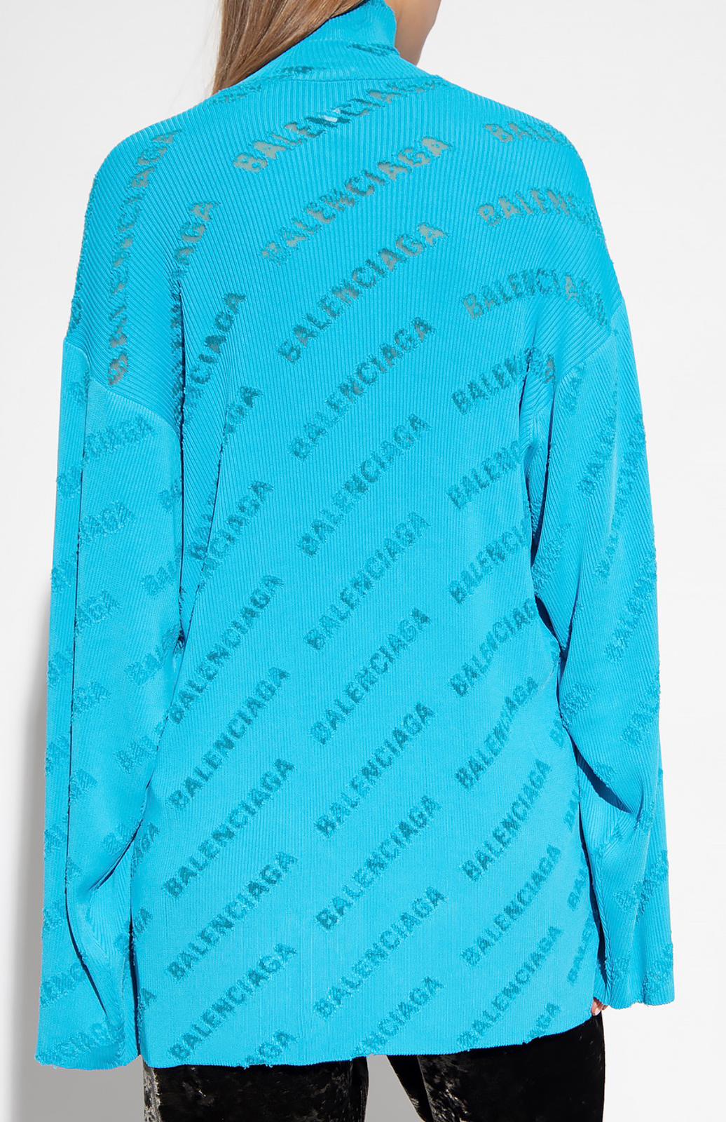 Balenciaga Maglione a collo alto Celeste con Logo All Over