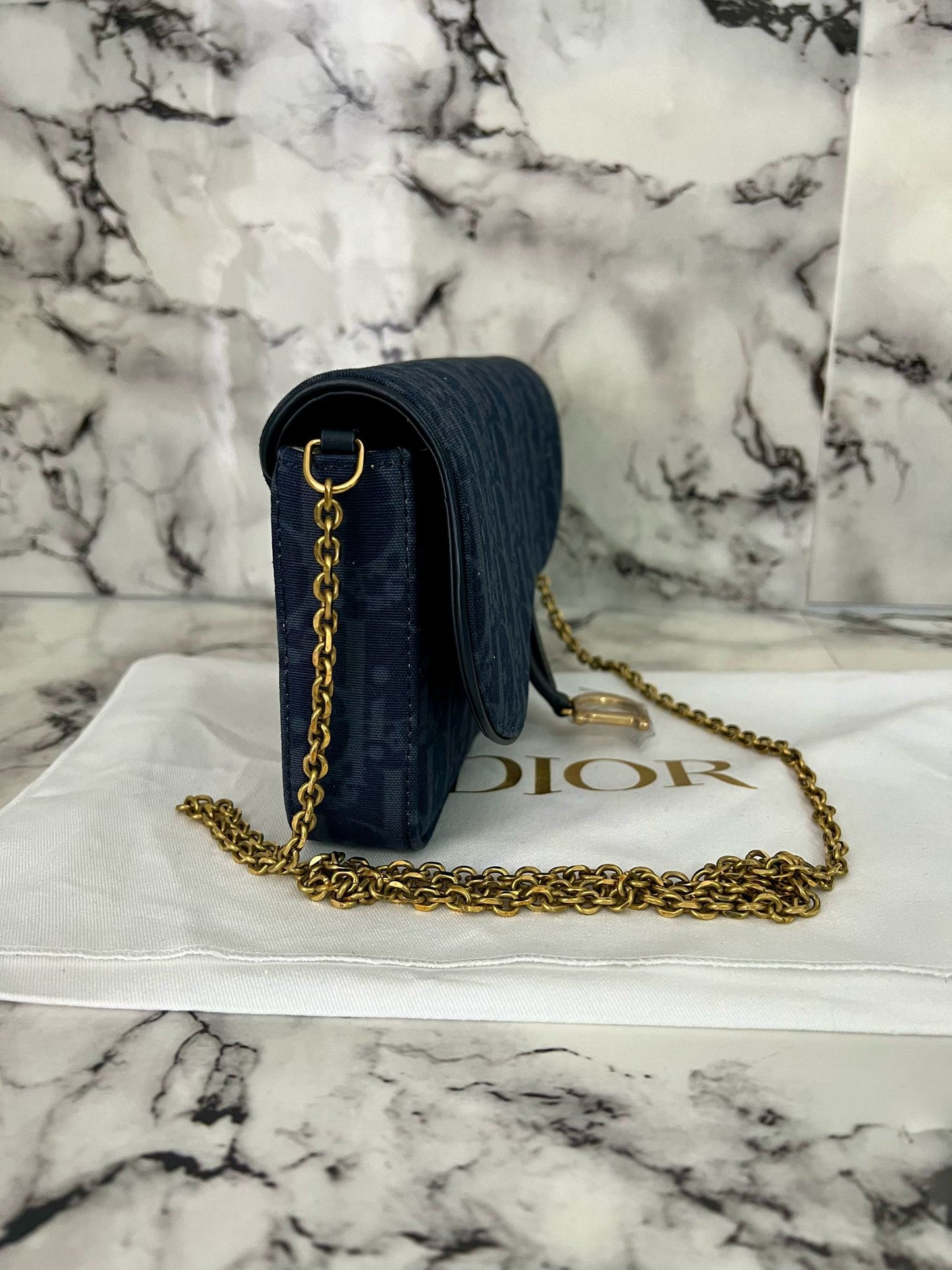 Dior pochette media con catena saddle Blu