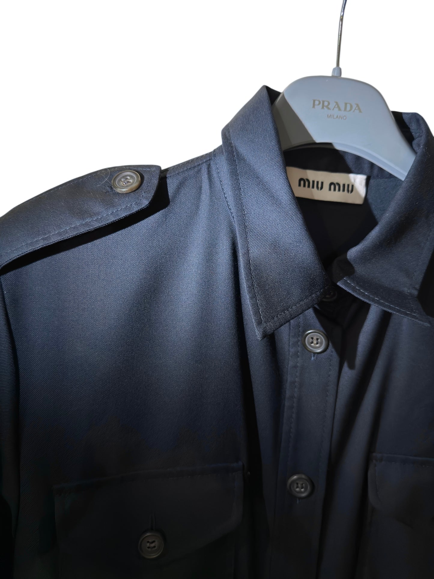 Miu Miu Abito Camicia in Tessuto Tecnico Blu Navy