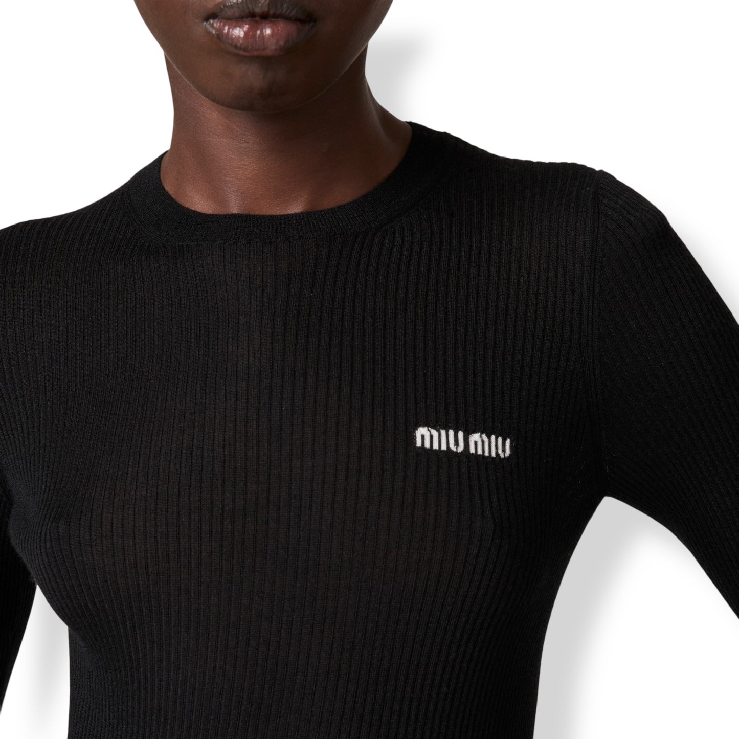 Miu Miu Ribbed Cashmere and Silk Sweater with Logo
