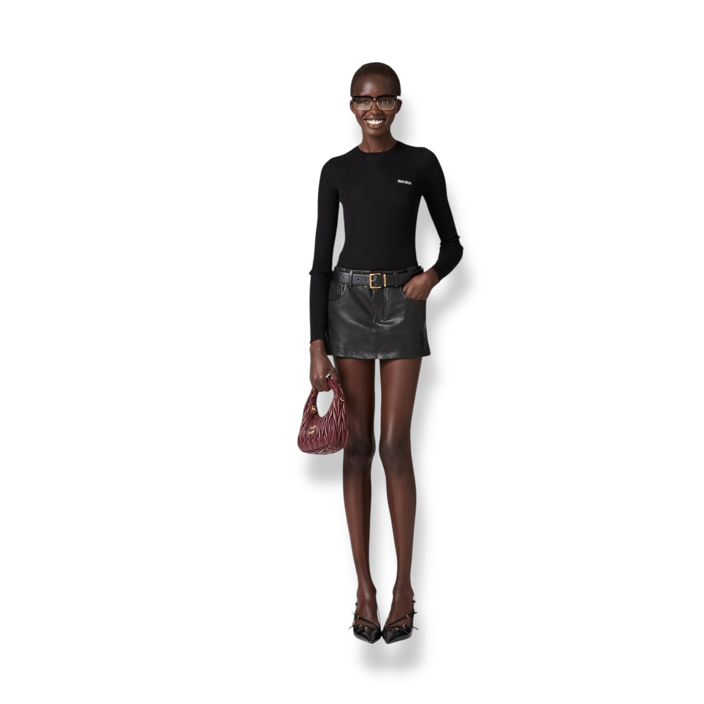 Miu Miu Ribbed Cashmere and Silk Sweater with Logo