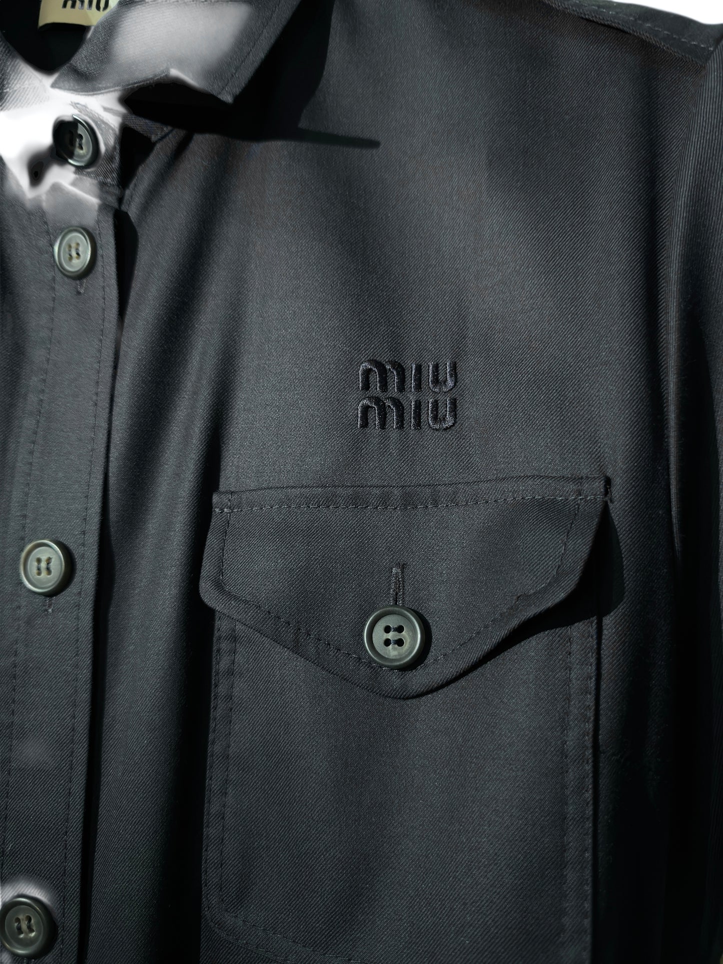 Miu Miu Abito Camicia in Tessuto Tecnico Blu Navy