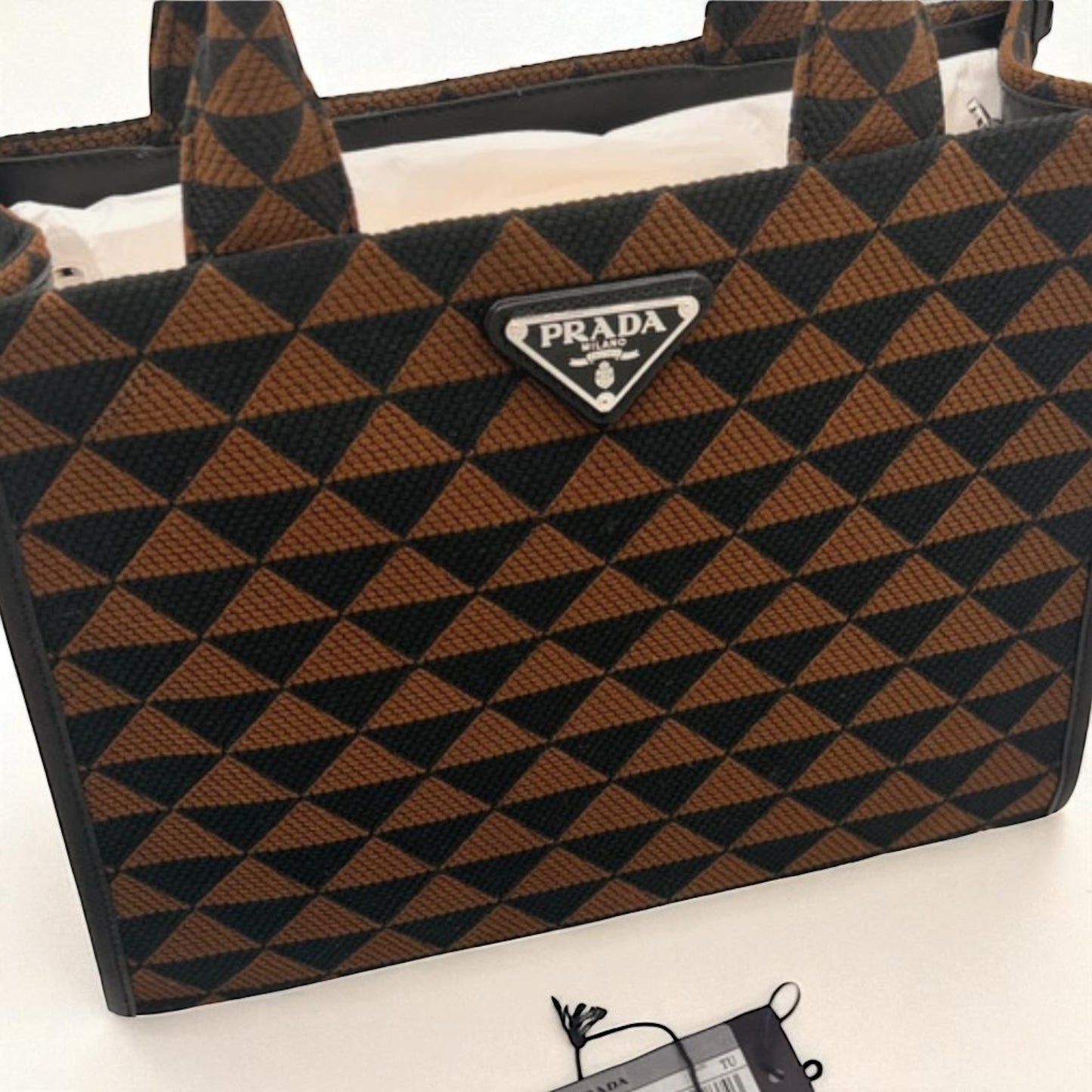 Prada Borsa Tote Symbole Marrone Tobacco e Nero