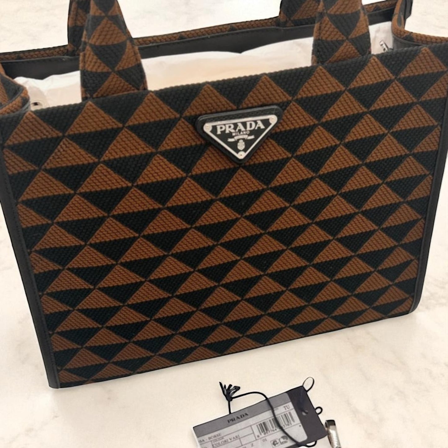 Prada Borsa Tote Symbole Marrone Tobacco e Nero