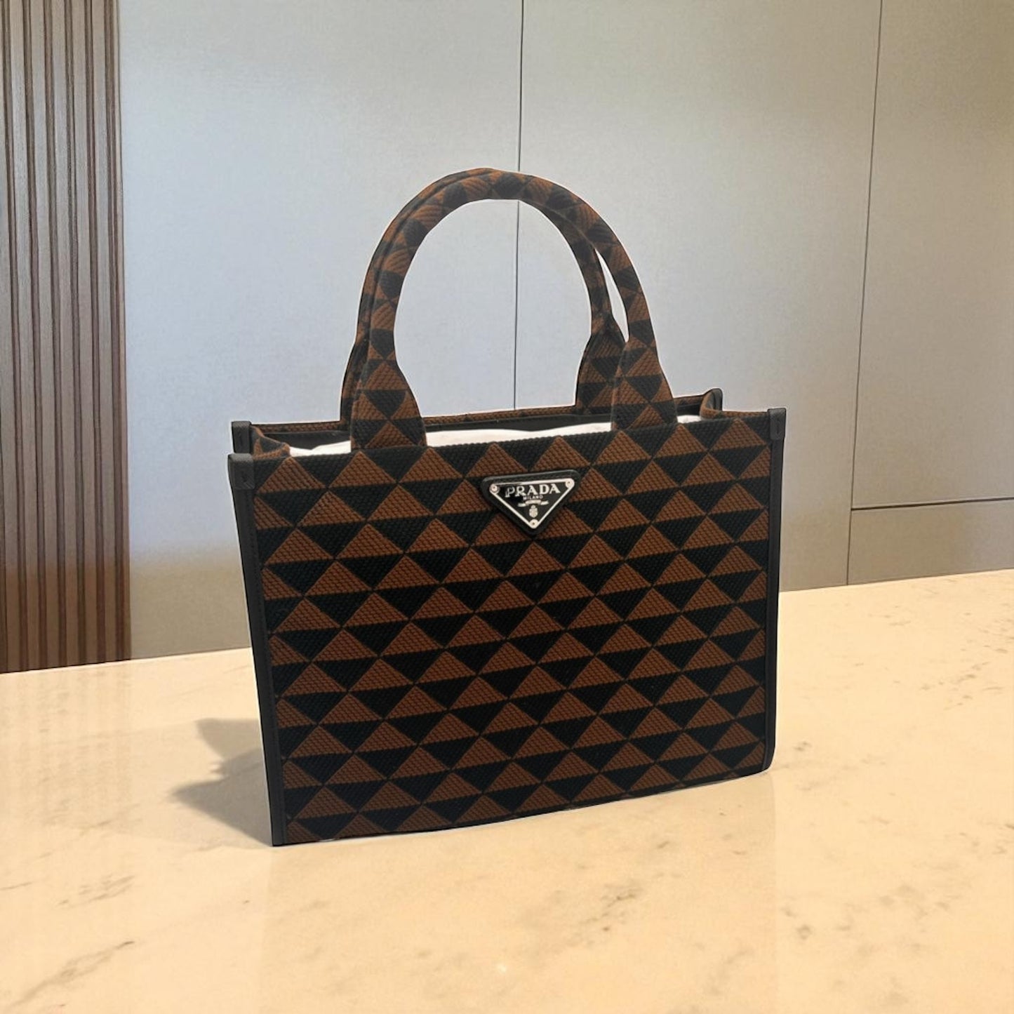 Prada Borsa Tote Symbole Marrone Tobacco e Nero