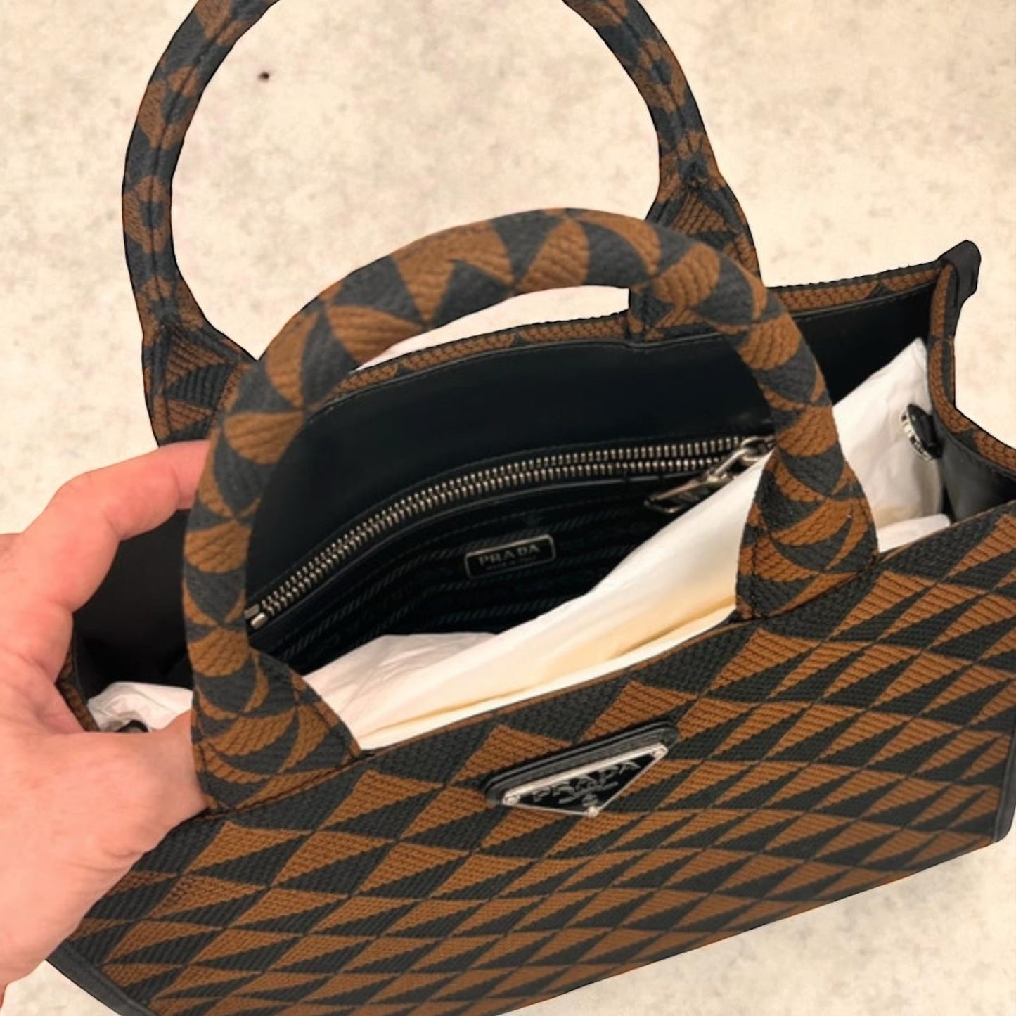 Prada Borsa Tote Symbole Marrone Tobacco e Nero