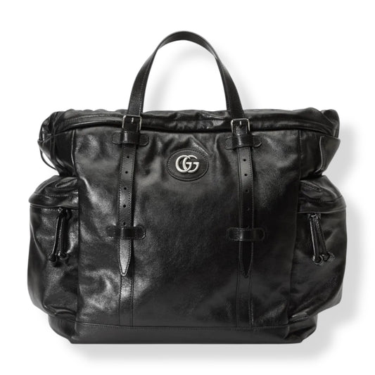 Gucci Black Leather Tote Bag with GG Logo