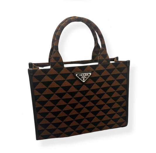Prada Symbole Tote Bag in Brown, Tobacco, and Black