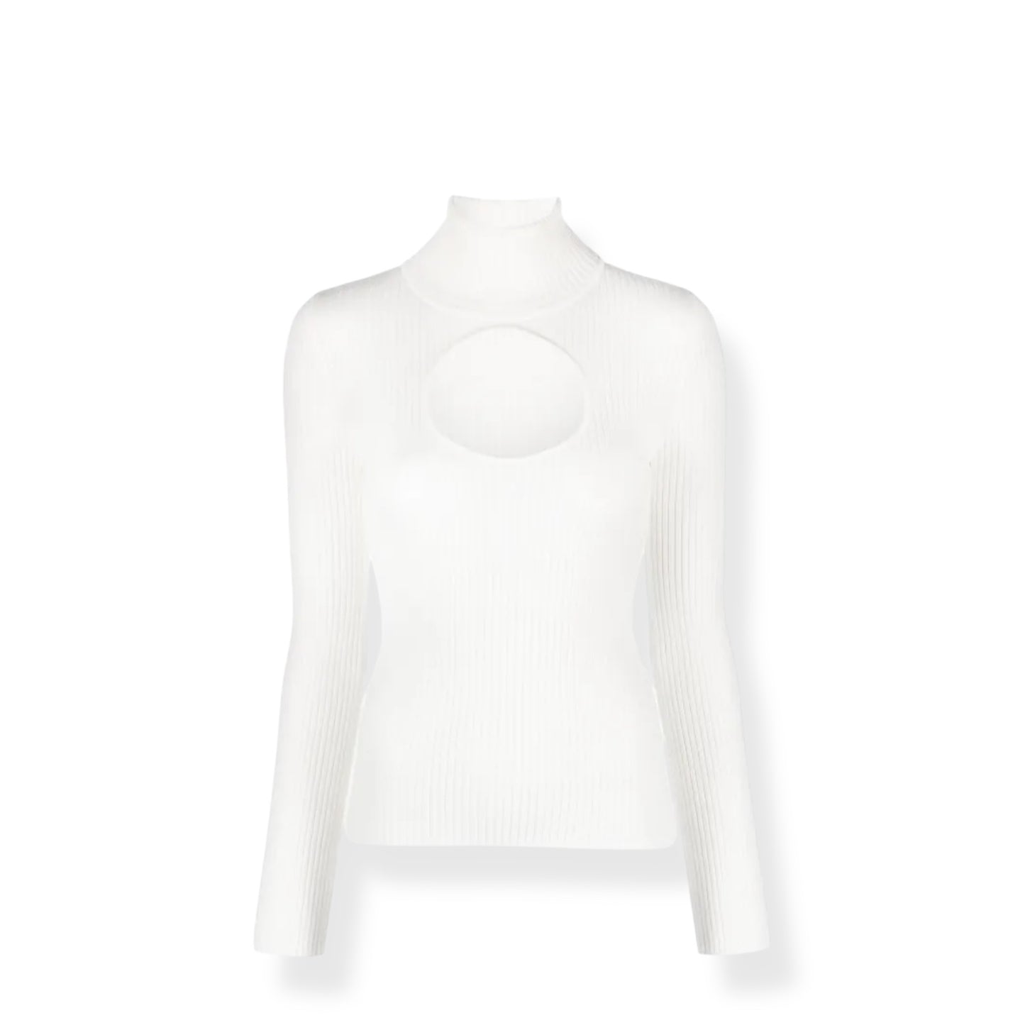 Courrèges Ribbed Jersey Sweater – White with Cut-Out and High Neck