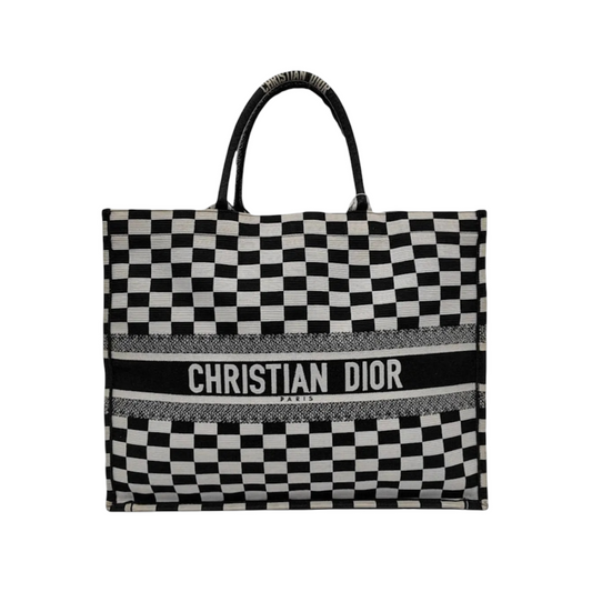 Dior Book Tote Large Black Checkered Canvas Bag