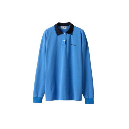 Miu Miu - Blue Piqué Cotton Polo Shirt