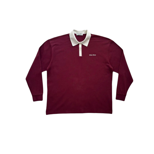 Miu Miu Polo in Cotone Bordeaux con Colletto Bianco