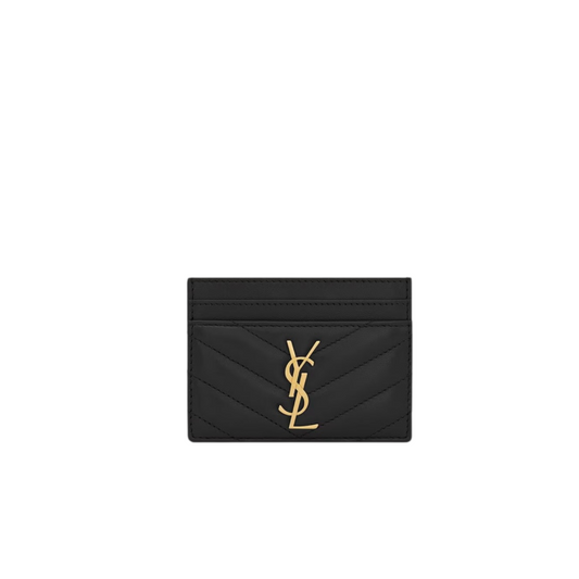 Saint Laurent Portacarte Nero con Logo in Oro
