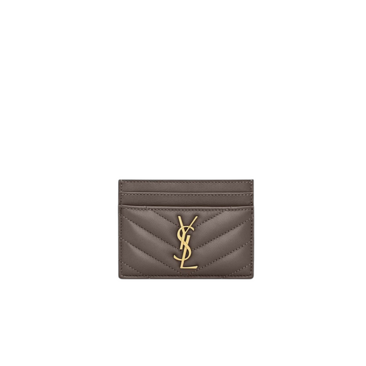 Saint Laurent Portacarte Grigio con Logo in Oro