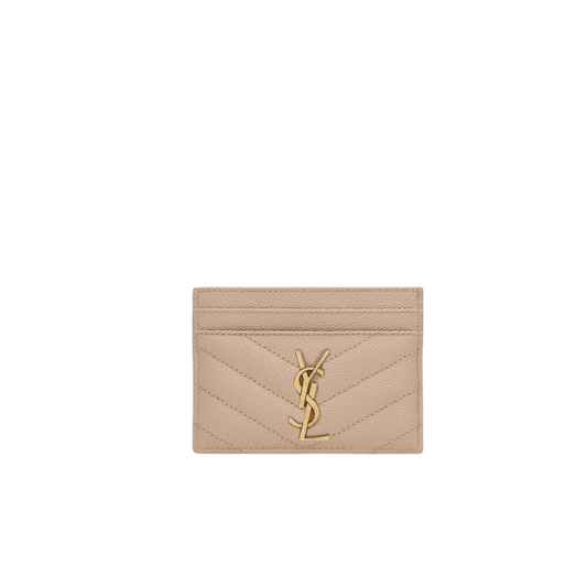 Saint Laurent Portacarte Beige con Logo in Oro