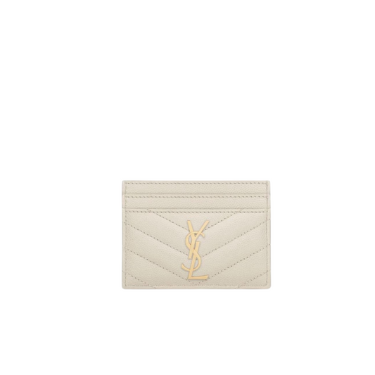 Saint Laurent Portacarte Bianco con Logo in Oro
