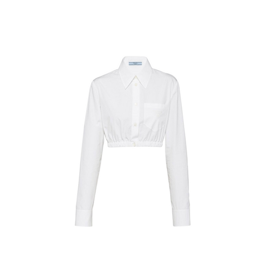 Prada Camicia Crop in Cotone Bianco