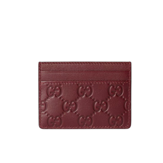 Gucci GG Emblem in Pelle Portacarte- Rosso Ancora
