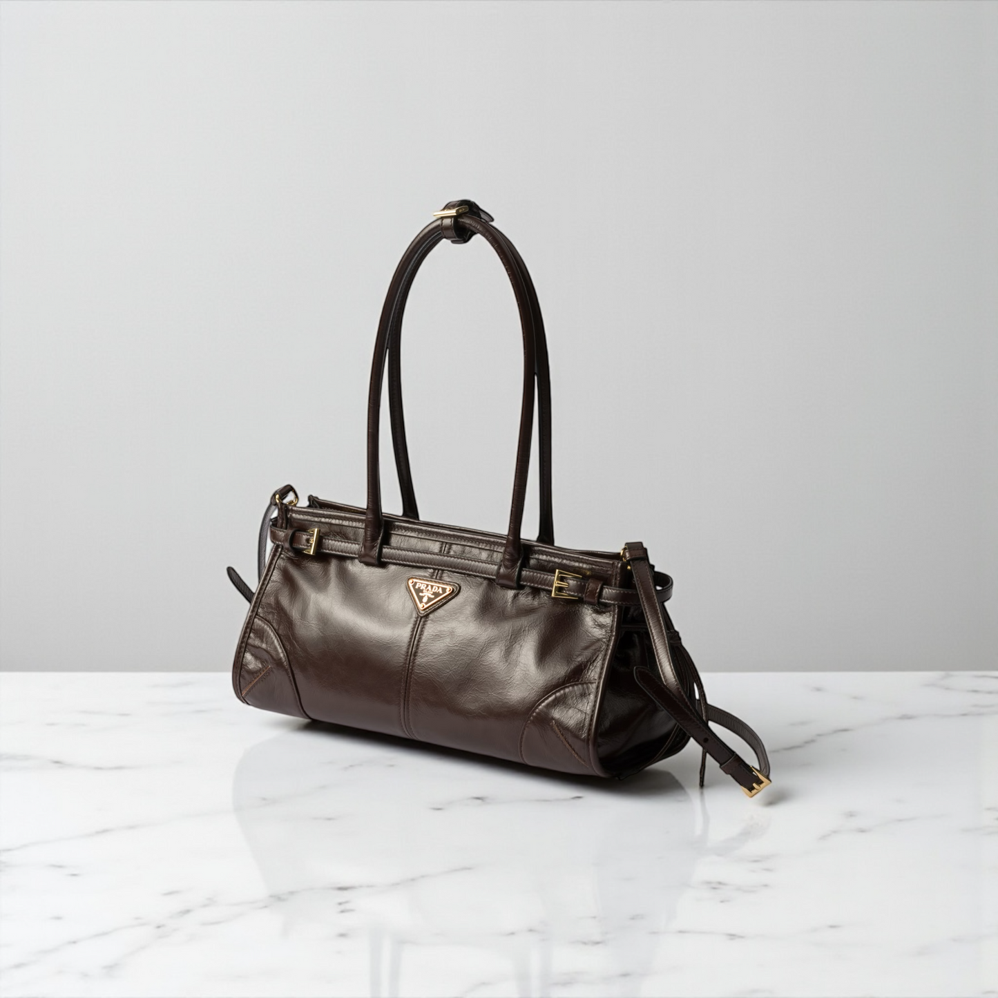 Prada Bonnie Medium Borsa in Pelle Testa di Moro