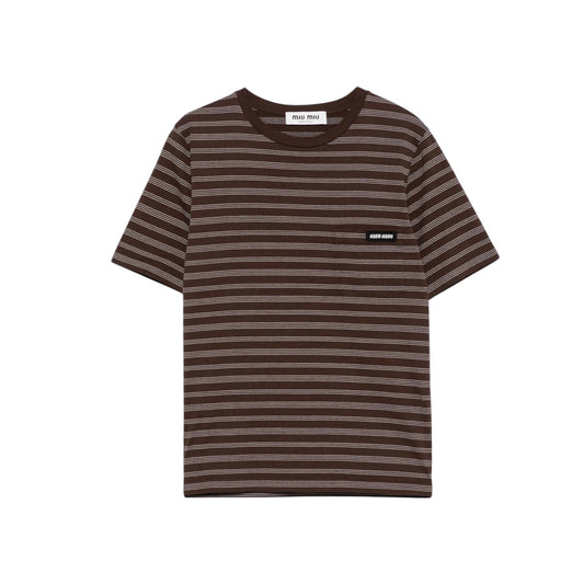 Miu Miu T-Shirt Marrone a Righe
