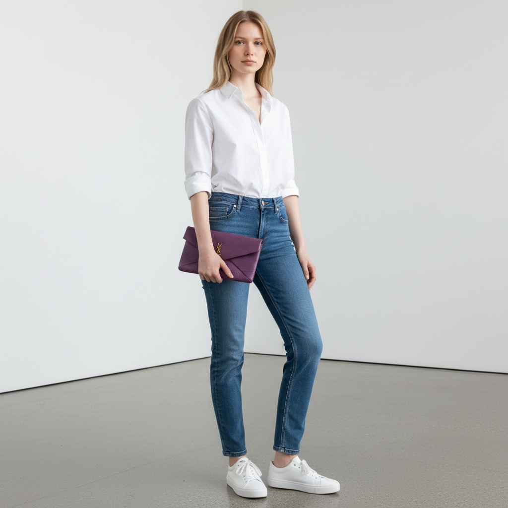 Saint Laurent Cassandre Large Envelope Pouch in Pelle Martellata Viola