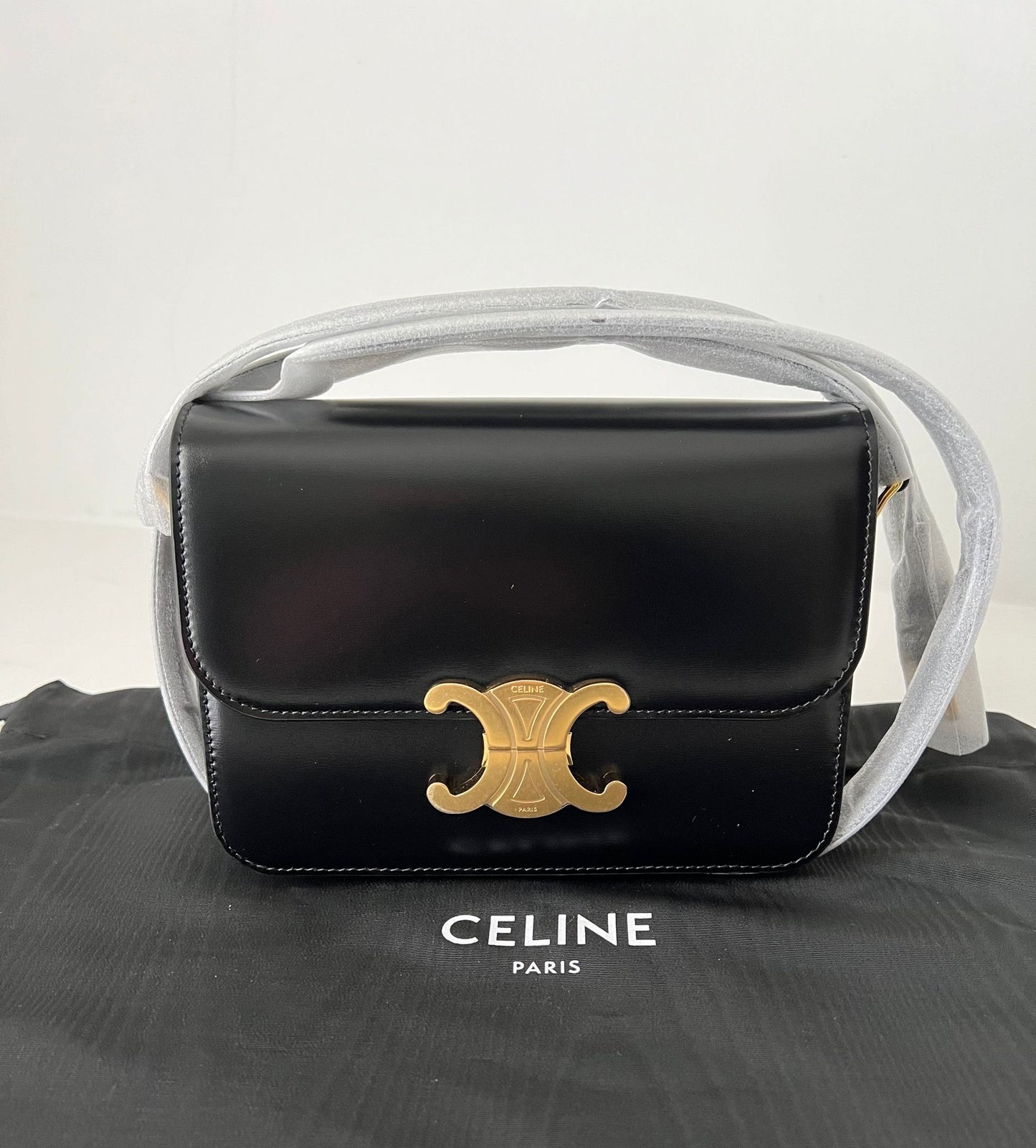 Celine Triomphe Classique Black in shiny calfskin