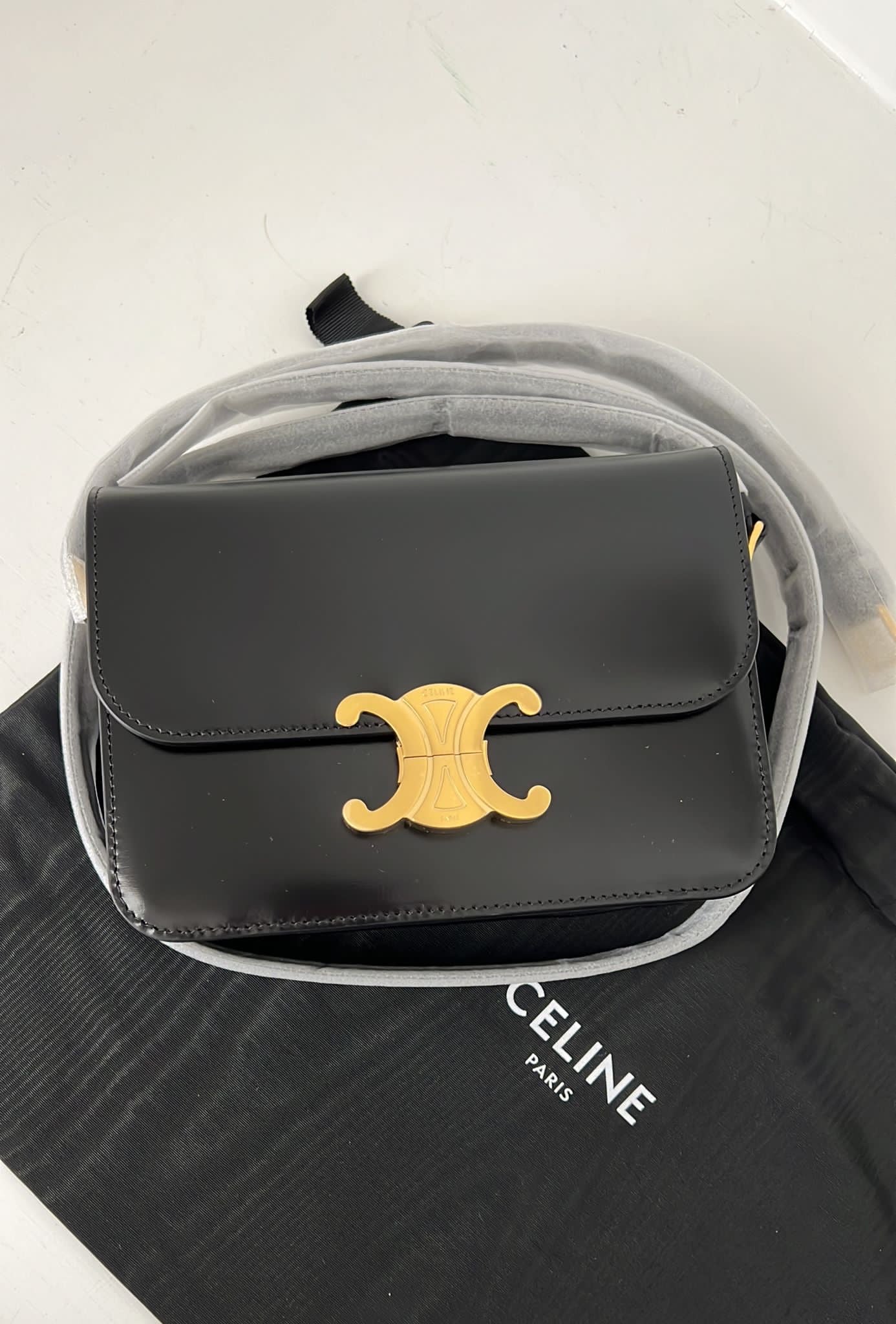 Celine Triomphe Classique Black in shiny calfskin