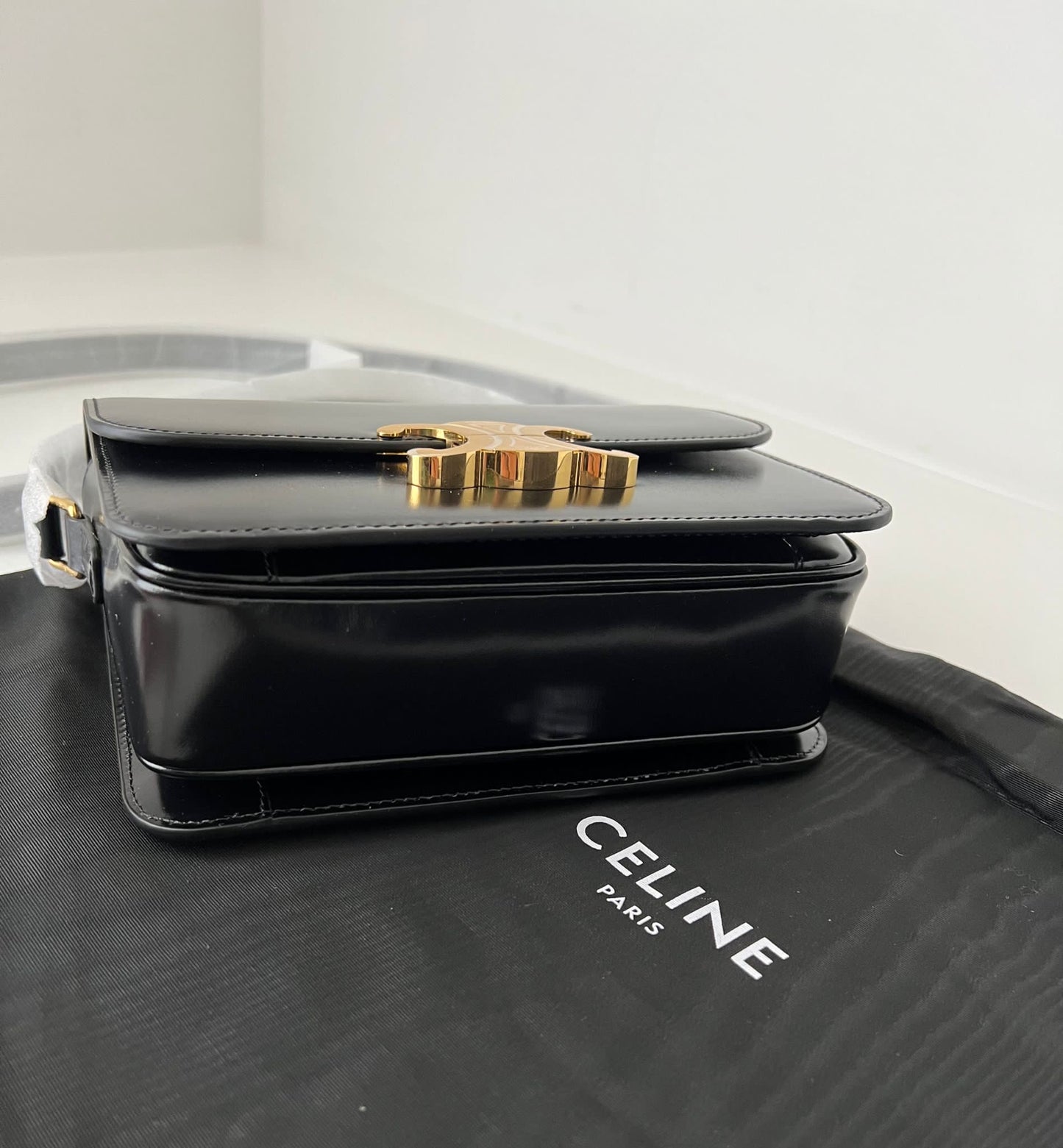Celine Triomphe Classique Black in shiny calfskin