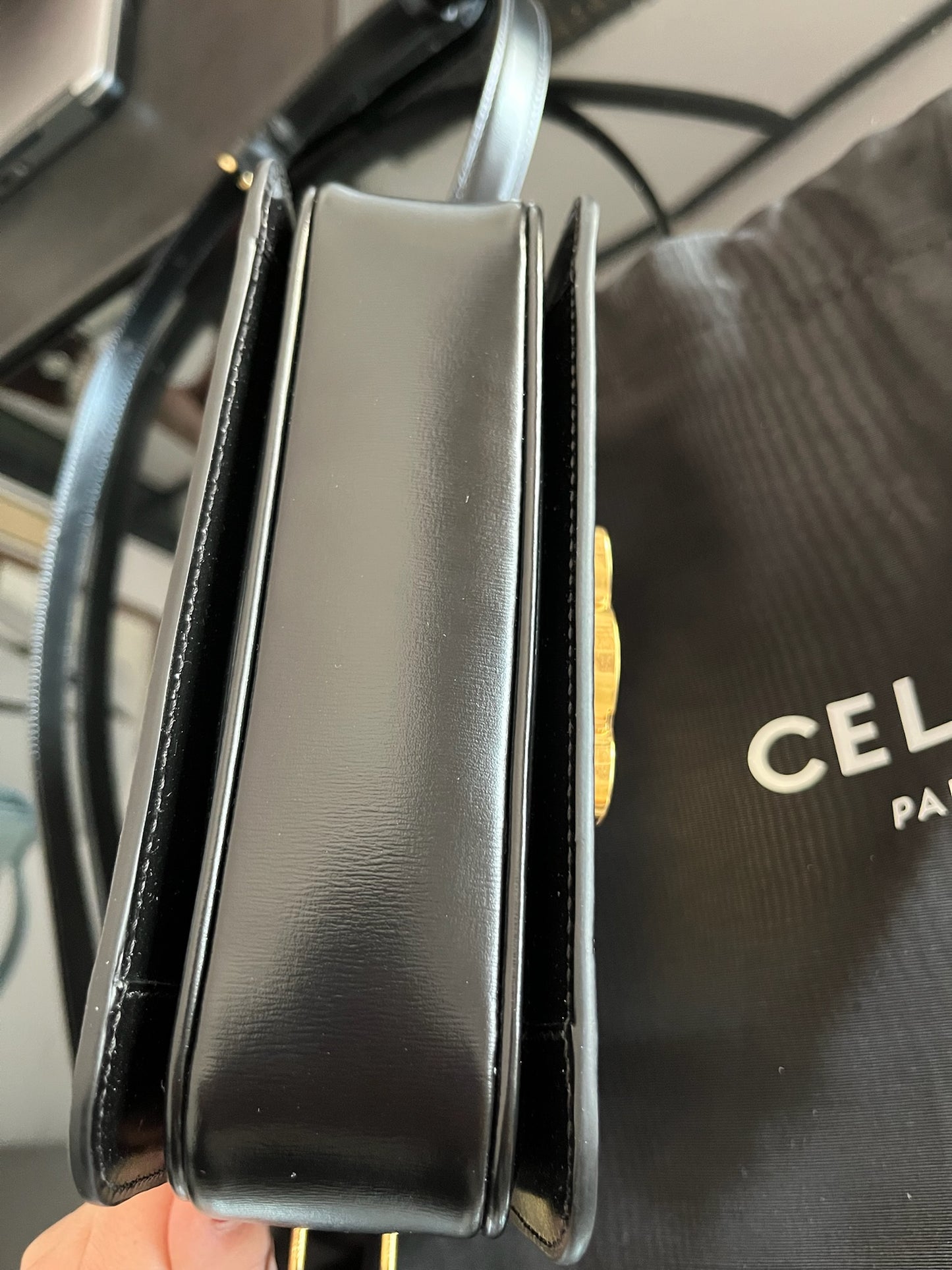 Celine Triomphe Classique Black in shiny calfskin