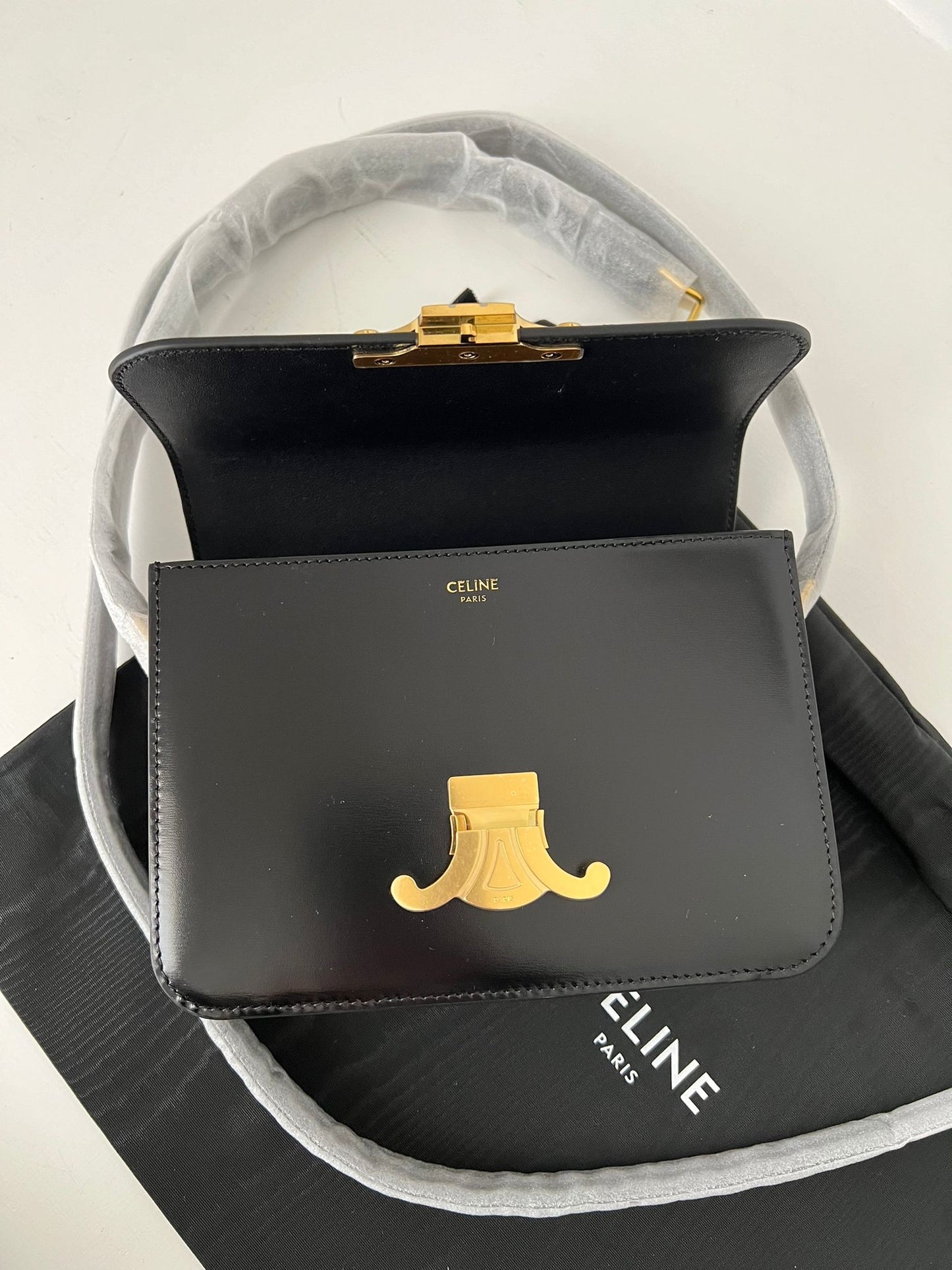 Celine Triomphe Classique Black in shiny calfskin