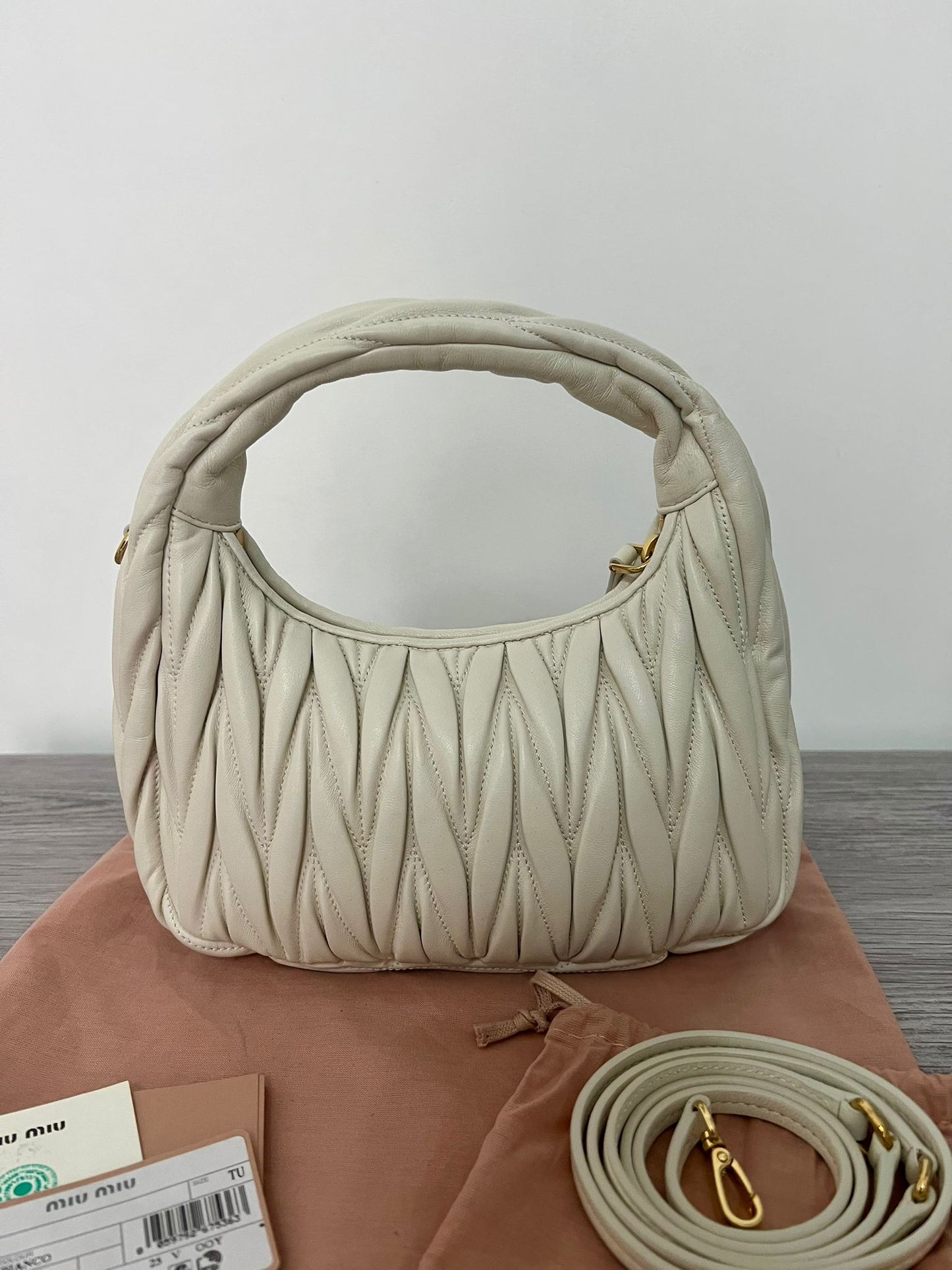 Miu Miu Mini Borsa Hobo Wander in Nappa Matelassé - Bianco