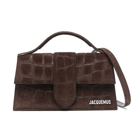 Jacquemus Le Grand Bambino - Dark Brown Crocodile with Silver Logo