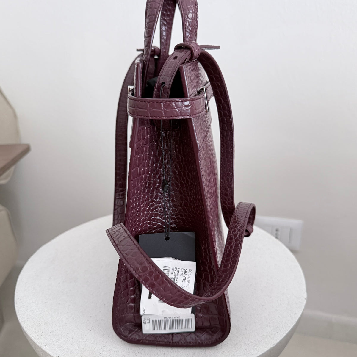 Saint Laurent Manhattan in pelle bordeaux effetto coccodrillo