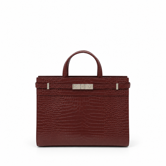 Saint Laurent Manhattan in pelle bordeaux effetto coccodrillo