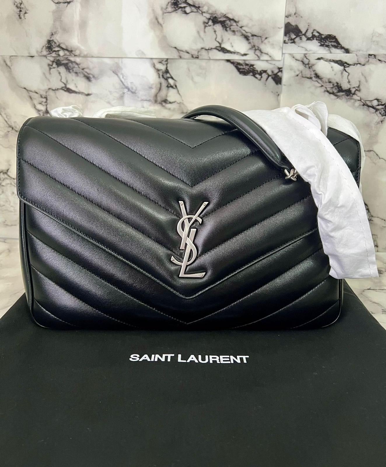Saint Laurent Loulou large black with silver hardware