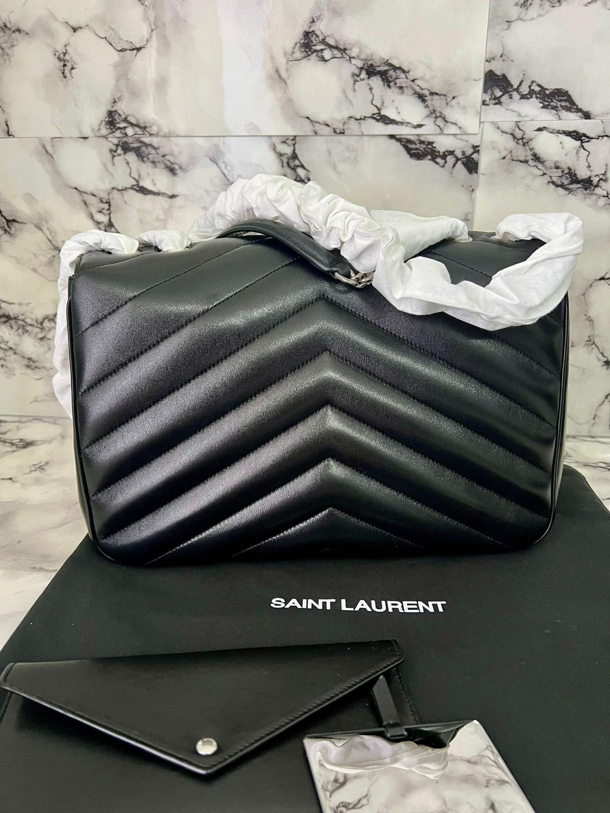 Saint Laurent Loulou large black with silver hardware